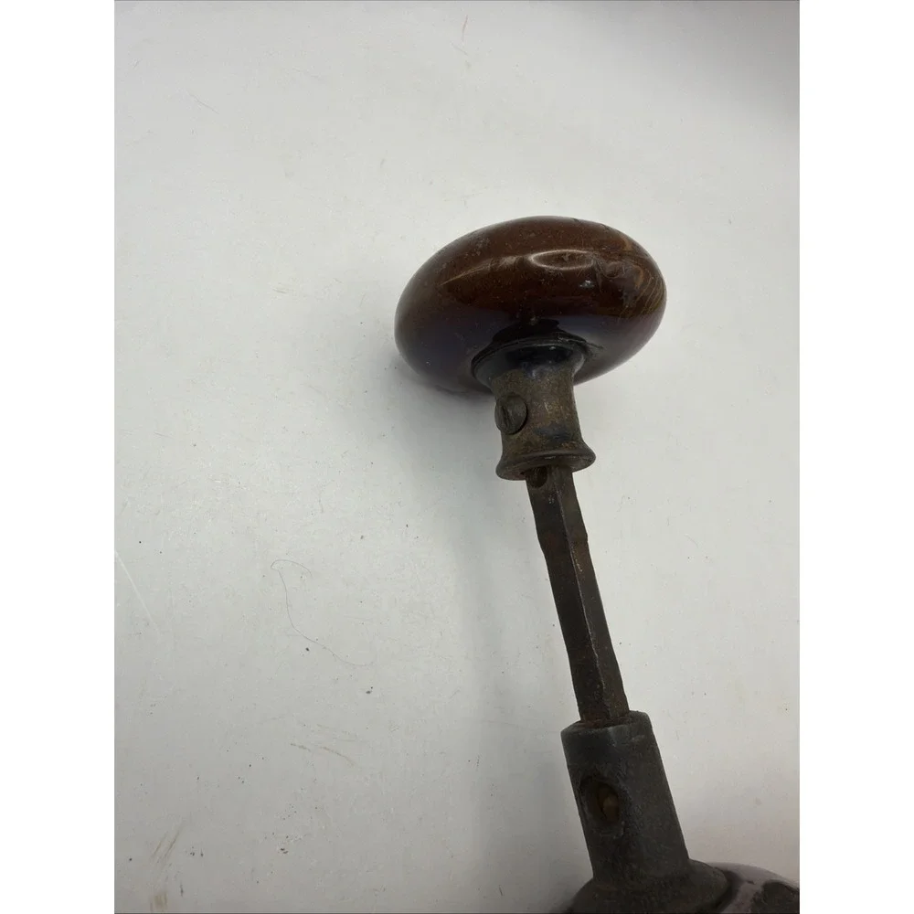 1900's Doorknob Set Porcelain/Glass Brown Swirl Vintage